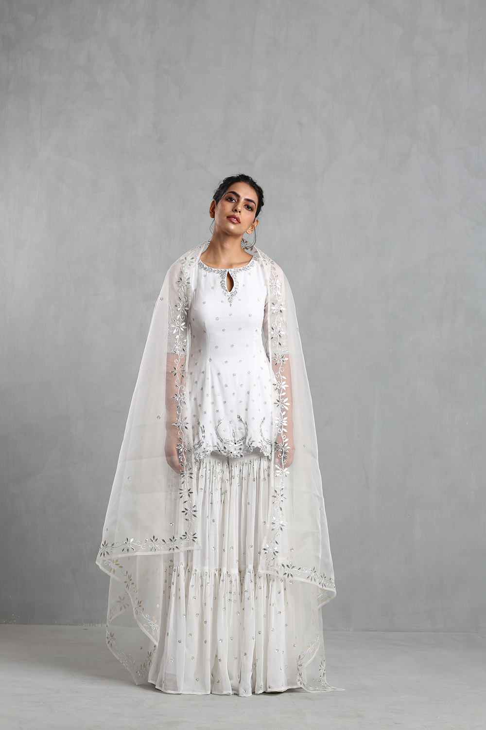 White Embroidered  Sharara Set - The Grand Trunk