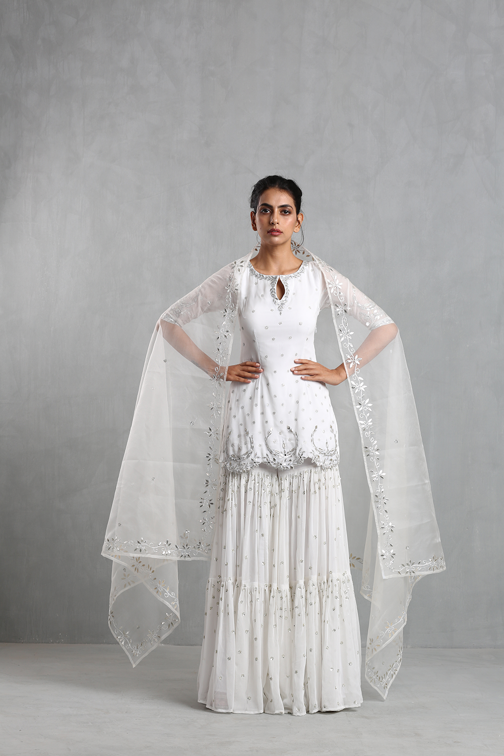 White Embroidered  Sharara Set - The Grand Trunk